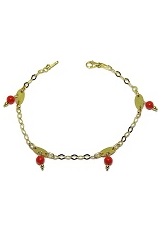handsome little yellow gold red coral plate charms bracelet for kids